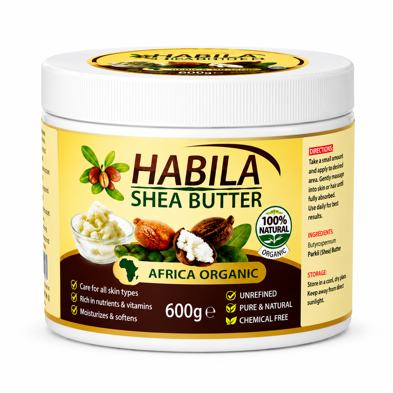 HABILA AFRICA ORGANIC PURE & UNREFINED SHEA BUTTER – 600g